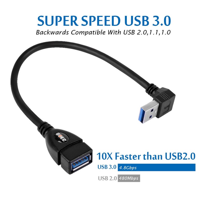 UCEC USB 3.0 Extension Cable, Male to Female 90 Degree Short Extension Cord 6 Inch Extender, Up & Down Angle, 2 Pack (Black) - Image 3
